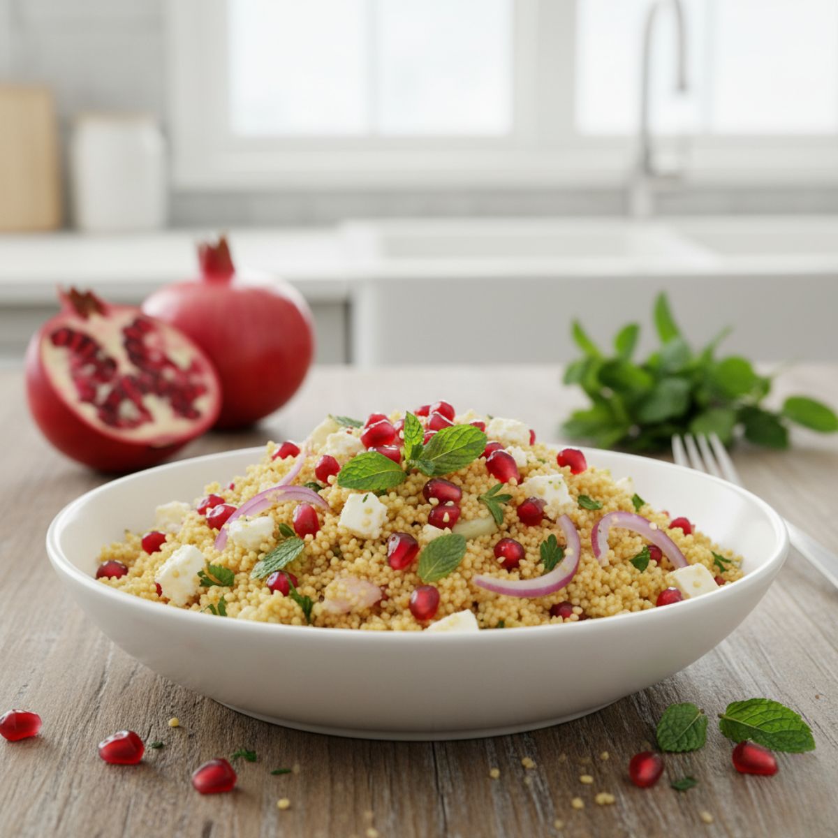 01 Kuskus s granátovými semínky a mátou – lehký středomořský pokrm